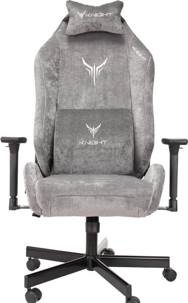 Кресло игровое Knight N1 Fabric серый Light-19 с подголов. крестов. металл