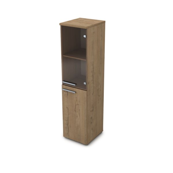9П.004.6 Пенал со стеклом (400x450x1645) (Teakwood)