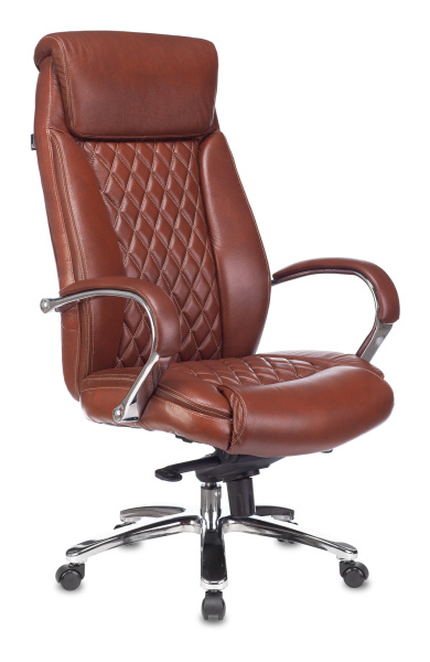 Кресло руководителя T-9924SL светло-коричневый Leather EiCHel кожа крестов. металл хром (Светло-коричневый)