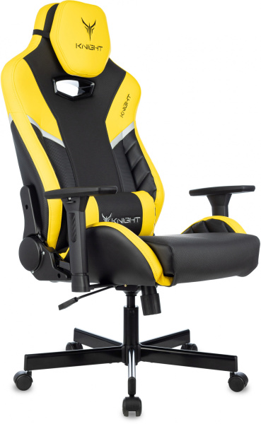 Кресло игровое Knight Thunder 5X черный/желтый эко.кожа крестов. металл (Черный | Желтый)