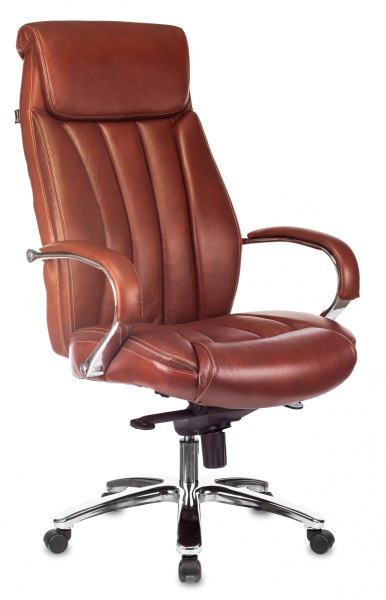 Кресло руководителя T-9922SL светло-коричневый Leather EiCHel кожа крестов. металл хром (Темно-коричневый)