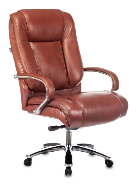 Кресло руководителя T-9925SL светло-коричневый Leather EiCHel кожа крестов. металл хром (Светло-коричневый)