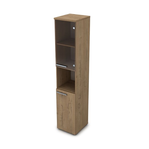 9П.005.13 Пенал высокий со стеклом и нишей (400x450x2045) (Teakwood)